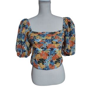 Aber­crom­bie‎ & Fitch Square Neck Ruched Puff Sleeve Top Sz M